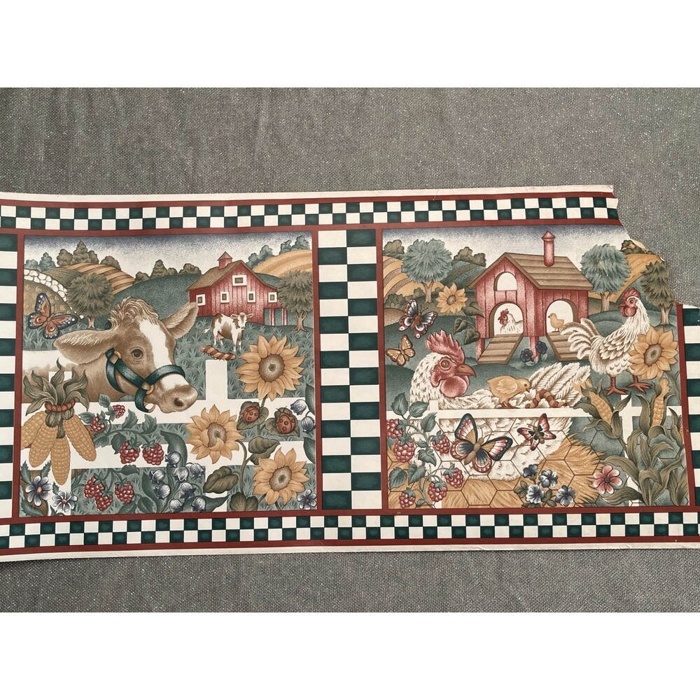Vintage 90s Farm Wallpaper Trim 5 yards Imperial Cow Chicken 1990s Cottagecore
